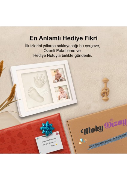 Bebek El Ayak Izi Seti, Kil Hamur ile Kişiselleştirilen Anı Çerçeveli Hatıra Kiti, Yenidoğan Hediye
