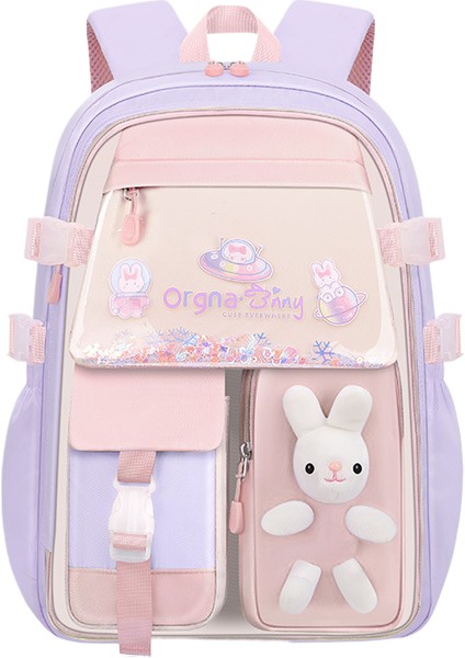 Tavşan Kız Öğrenci Okul Çantası Kalın Sırt Çok Katmanlı Depolama Sınıflandırılmış Rahat Sırt Çantası Su Geçirmez Karikatür Kız Sırt Çantası (Yurt Dışından)