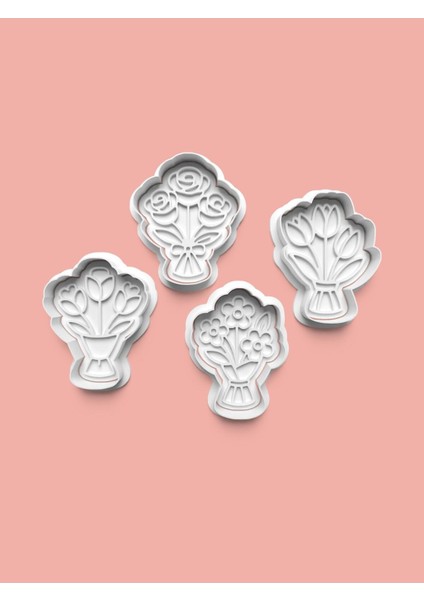 Buket Çiçek Kurabiye Kalıbı ve Şeker Hamuru Kalıbı 4'lü Set