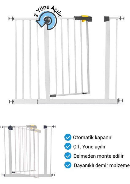 Pro 95-100 cm Çocuk Güvenlik Kapısı, Merdiven Kapısı ve Korkuluk, Beyaz fiyatları