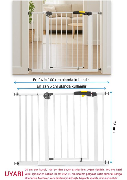 Pro 95-100 cm Çocuk Güvenlik Kapısı, Merdiven Kapısı ve Korkuluk, Beyaz modelleri