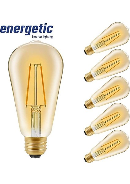 6 Adet 4 Watt Amber Işık Kaliteli Rustik Ampul, 300 Lümen, 4 Watt 25000K Amber Işık LED Rustik Ampul