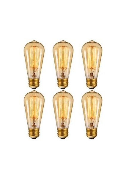 6 Adet 4 Watt Amber Işık Kaliteli Rustik Ampul, 300 Lümen, 4 Watt 25000K Amber Işık LED Rustik Ampul