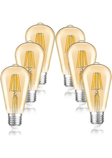 6 Adet 4 Watt Amber Işık Kaliteli Rustik Ampul, 300 Lümen, 4 Watt 25000K Amber Işık LED Rustik Ampul