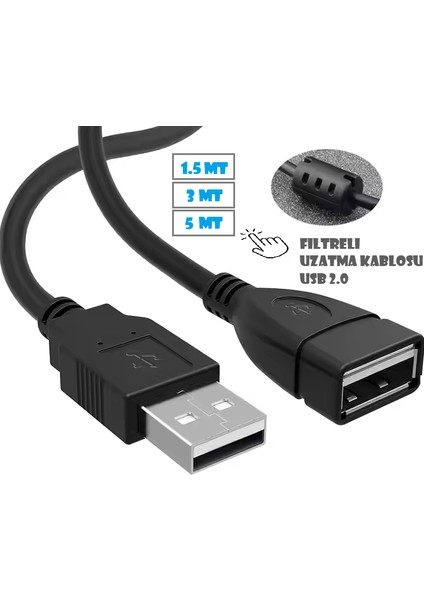 Filtreli / Uzatma Kablosu / USB 2.0 / 1.5 Metre