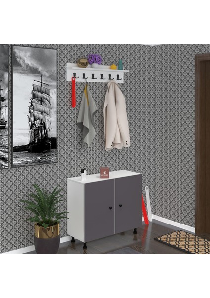 Kenzlife Portmanto Ayakkabılık ve Askılık Sandal4 Gribyz 68*120*32 Yirmidört Çift Ayakkabı Kapasitesi