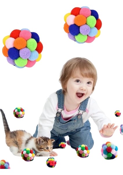 Kedi Oyun Topu Ponponlu ve Kendinden Sesli Kedi Egzersiz Oyuncağı Evcil Hayvan Hareket Için Oyuncak
