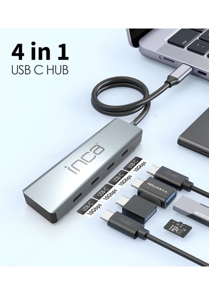 Itpt-4tx Type-C Hubx4 Type-C Port 3.1 10GBPS Çoklayıcı Aluminyum Kasa