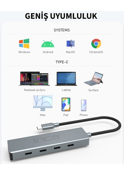 Itpt-4tx Type-C Hubx4 Type-C Port 3.1 10GBPS Çoklayıcı Aluminyum Kasa