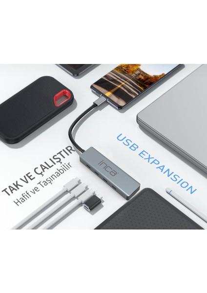 Itpt-4tx Type-C Hubx4 Type-C Port 3.1 10GBPS Çoklayıcı Aluminyum Kasa