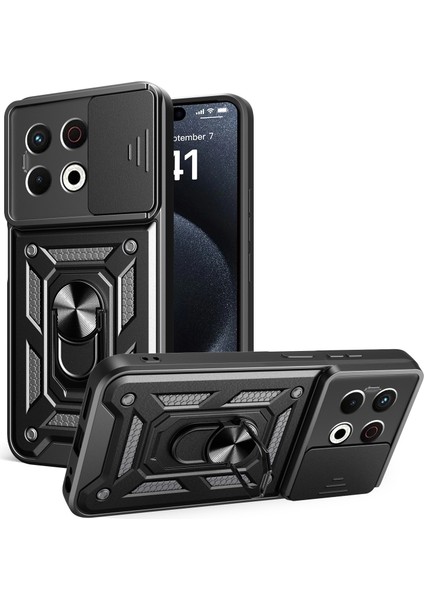 Tecno Spark 30 Pro 4g Kılıf Pars Yüzüklü Standlı Darbe Korumalı Siyah