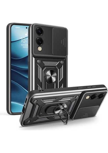 Samsung Galaxy S25 Edge Kılıf Pars Yüzüklü Standlı Darbe Korumalı Siyah