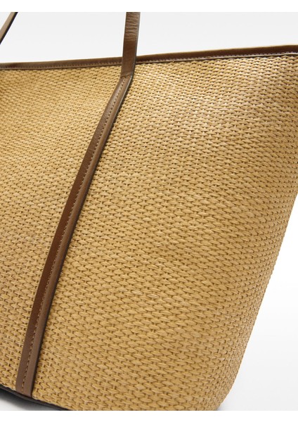 Hasır Efektli Charm'lı Shopper Çanta modelleri