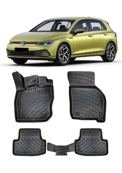 Volkswagen Golf 8 Otomatik 3D Siyah Havuzlu Paspas 2021 ve Sonrası