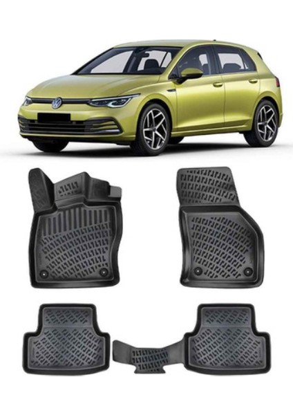 Volkswagen Golf 8 Manuel 3D Siyah Havuzlu Paspas 2021 ve Sonrası