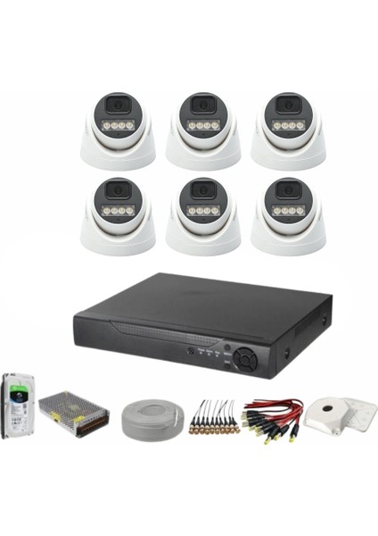 6'lı Dome Kamera Seti 2 Mp 3.6mm Full Color Serisi