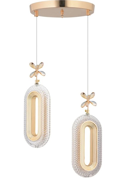 LED Alfa 2'li Gold Kumandalı 3 Renk Ledli Kristal Taşlı Modern LED Avize fiyatları