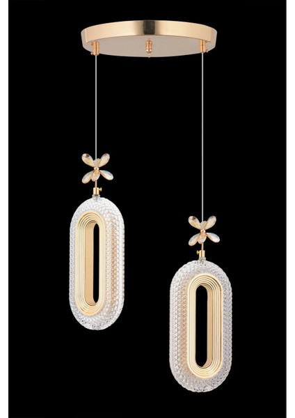 LED Alfa 2'li Gold Kumandalı 3 Renk Ledli Kristal Taşlı Modern LED Avize fırsatları