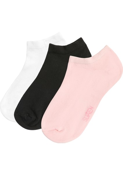 3 Lü Paket Kadın Çorabı - Siyah/Beyaz/Pembe