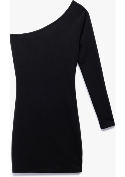 Krep Scuba Kumaş Drape Detaylı Uzun Kollu Tek Omuz Mini Elbise modelleri