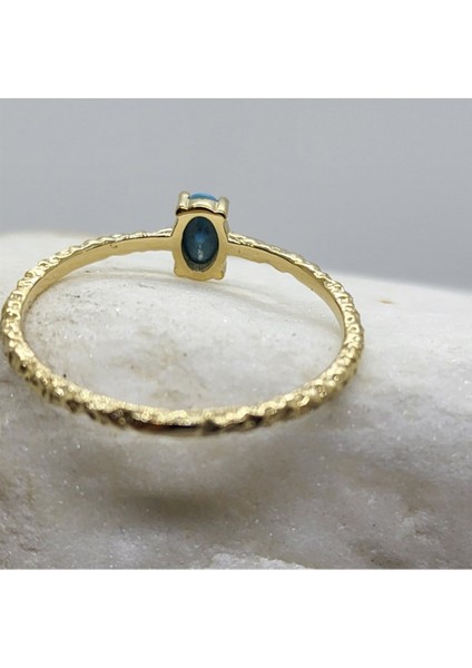 Gümüş Yüzük - 0.50CT Firuze Taşlı Dövülü Eskitme Tektaş Gümüş Yüzük - Hediye Gümüş Eskitme Yüzük