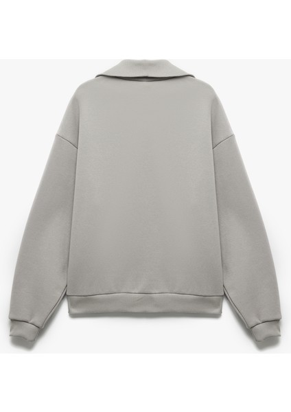 Baskılı Uzun Kollu Şardonlu Yarım Fermuarlı Sweatshirt