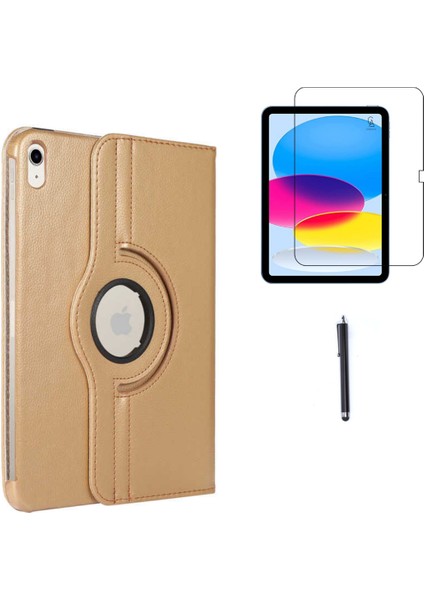 Apple iPad A16 11.nesil (A3354-A3355) Dönebilen Tablet Kılıfı + Ekran Koruyucu + Tablet Kalemi