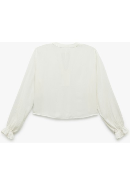 Viskon Uzun Kollu Bağlama Detaylı Düğmeli V Yaka Fisto Bluz fırsatları