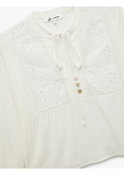 Viskon Uzun Kollu Bağlama Detaylı Düğmeli V Yaka Fisto Bluz indirimleri