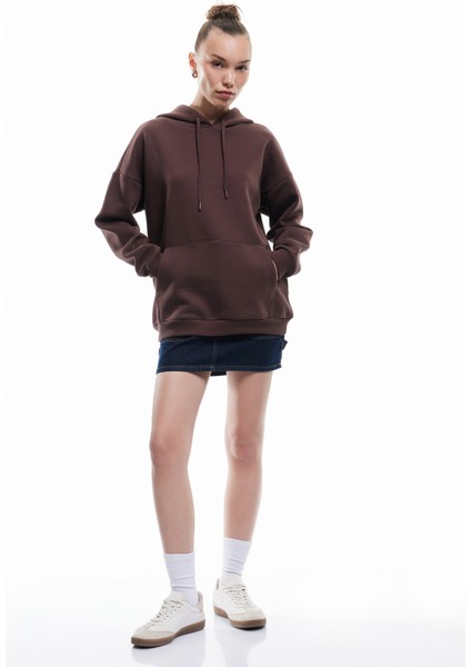Üç Iplik Şardonlu Kanguru Cepli Basic Kapüşonlu Sweatshirt fiyatları