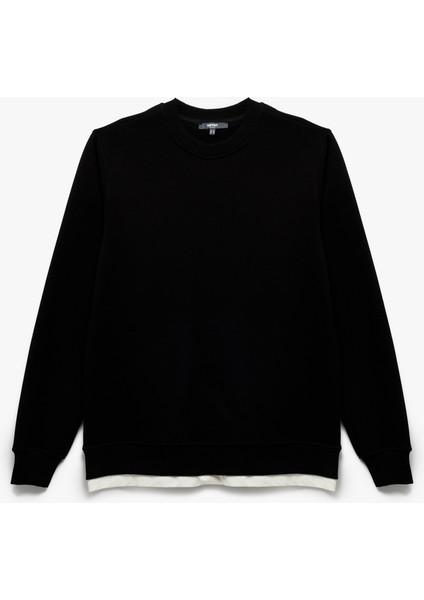 Uzun Kollu Şardonlu Kumaş Detaylı Bisiklet Yaka Sweatshirt modelleri