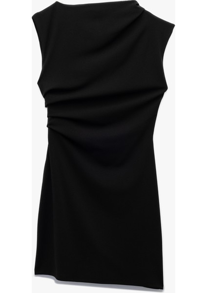 Krep Scuba Kumaş Kolsuz Bisiklet Yaka Drapeli Mini Elbise modelleri