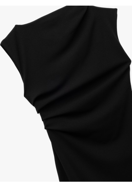 Krep Scuba Kumaş Kolsuz Bisiklet Yaka Drapeli Mini Elbise indirimleri