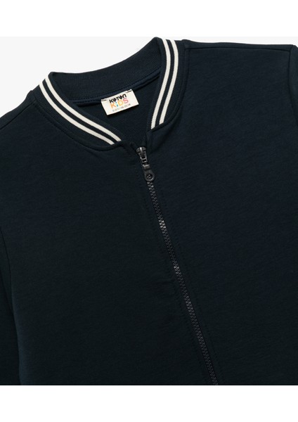 Pamuklu Cepli Şerit Detaylı Kolej Yaka Uzun Kollu Fermuarlı Bomber Ceket modelleri