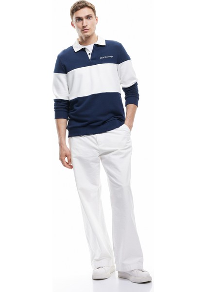 Uzun Kollu Şardonlu Renk Bloklu Polo Yaka Lisanslı Yale Sweatshirt