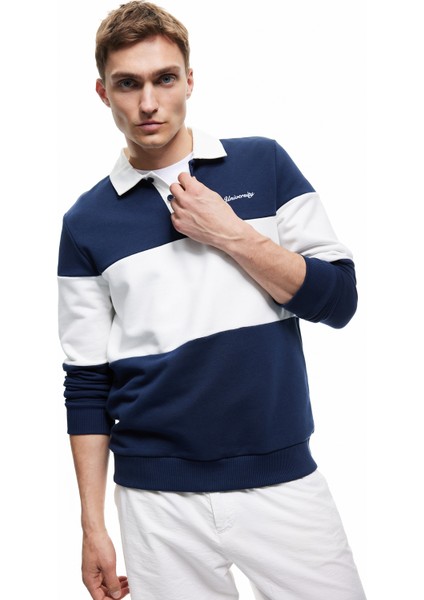 Uzun Kollu Şardonlu Renk Bloklu Polo Yaka Lisanslı Yale Sweatshirt fiyatları