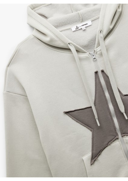 Yıldız Baskılı Şardonlu Kapüşonlu Kanguru Cepli Oversize Fermuarlı Sweatshirt modelleri