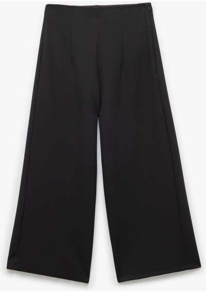Yüksek Bel Culotte Fit Kısa Geniş Paça Kumaş Pantolon