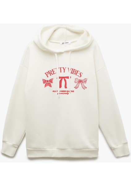Baskılı Üç Iplik Şardonlu Kapüşonlu Oversize Sweatshirt modelleri