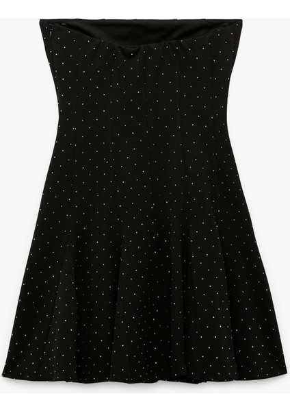 Straplez Kolsuz Volanlı Taşlı Astarlı Mini Abiye Elbise fiyatları