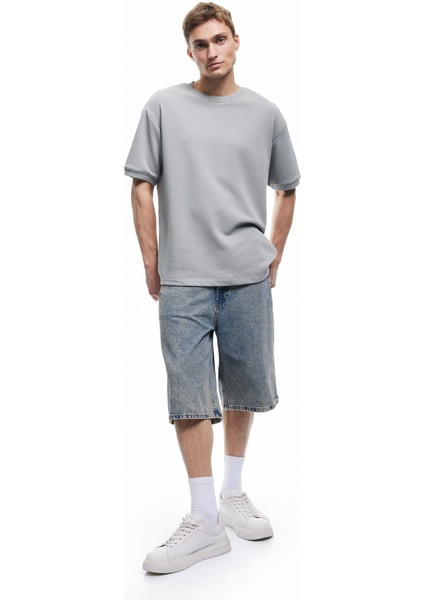 Kısa Kollu Bisiklet Yaka Şardonlu Basic Oversize Tişört fiyatları