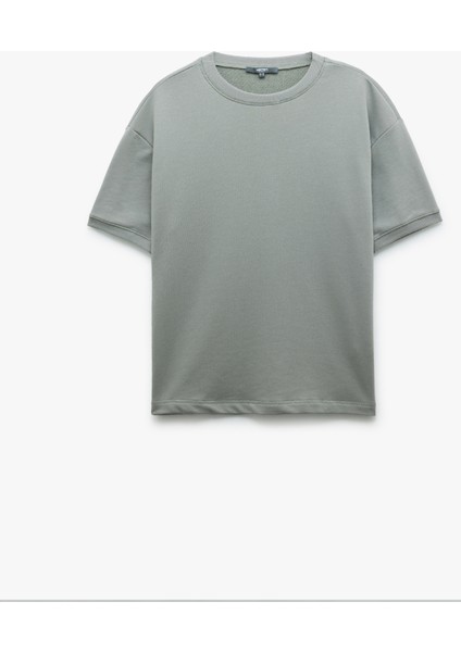 Kısa Kollu Bisiklet Yaka Şardonlu Basic Oversize Tişört modelleri