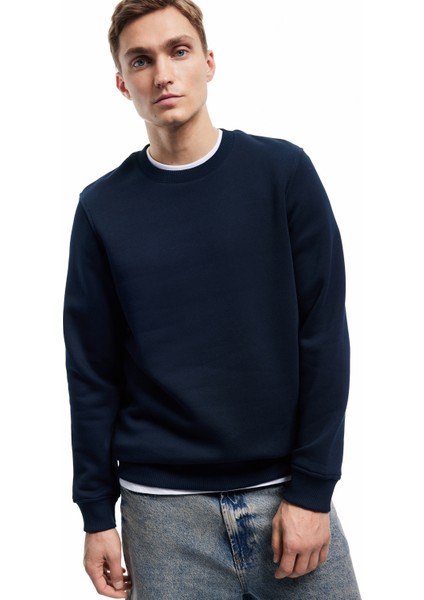 Pamuklu Uzun Kollu Bisiklet Yaka Erkek Basic Sweatshirt