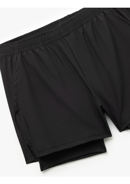 Slim Fit Cep Detaylı Paraşüt Kumaş Beli Lastikli Taytlı Spor Şort