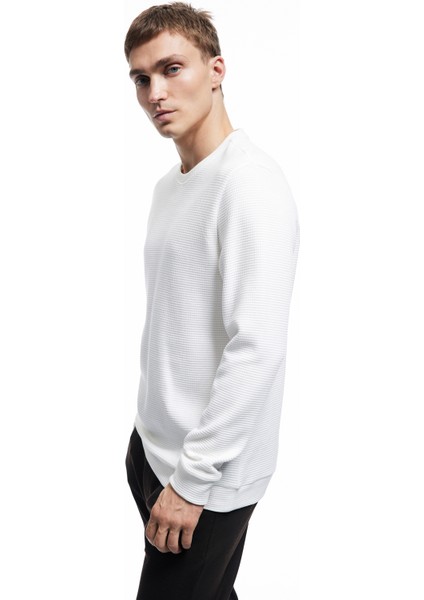 Pamuklu Uzun Kollu Dokulu Basic Bisiklet Yaka Sweatshirt fiyatları
