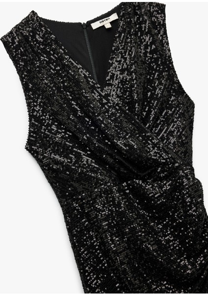 Kruvaze Yaka Kolsuz Pullu Payetli Bodycon Mini Abiye Elbise indirimleri