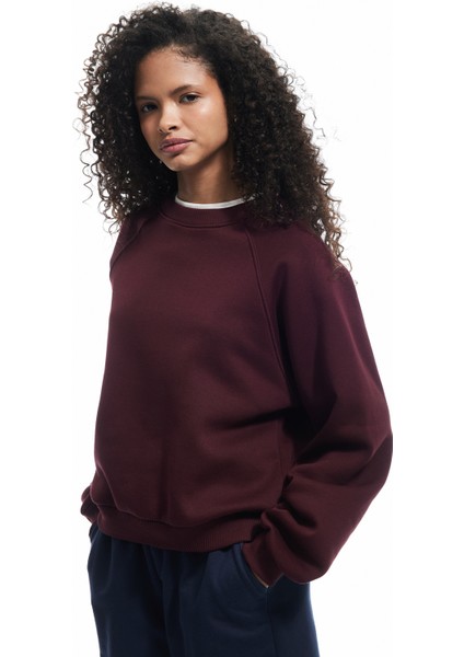 Üç Iplik Şardonlu Dikiş Detaylı Bisiklet Yaka Oversize Sweatshirt