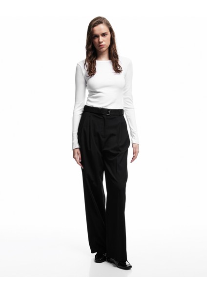 Pamuklu Slim Fit Kaşkorse Uzun Kollu Bisiklet Yaka Tişört