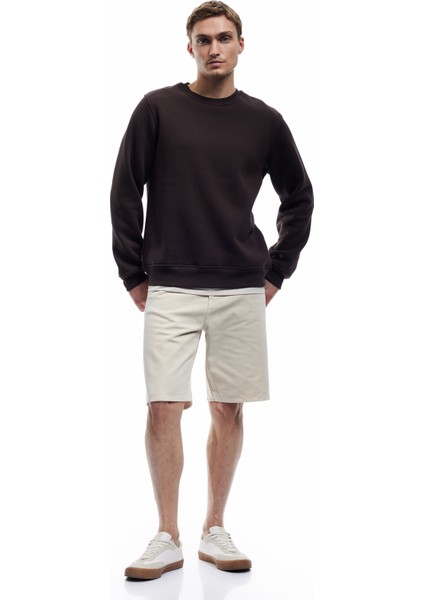 Uzun Kollu Şardonlu Kumaş Detaylı Bisiklet Yaka Sweatshirt