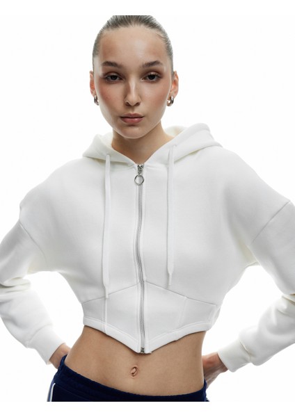 Korse Detaylı Fermuarlı Kapüşonlu Şardonlu Crop Sweatshirt fiyatları
